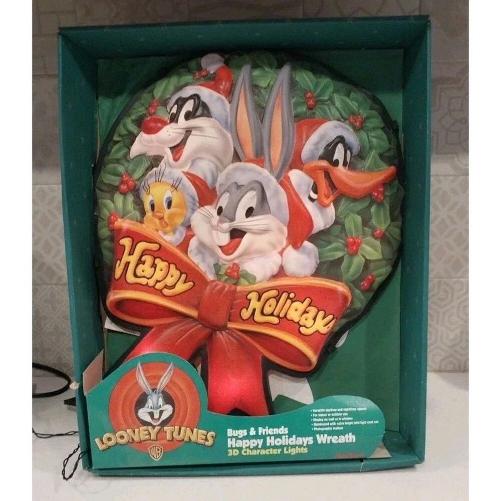 Vintage 1997 Looney Tunes Bugs Bunny Lighted Christmas Wreath 3D Warner Bros